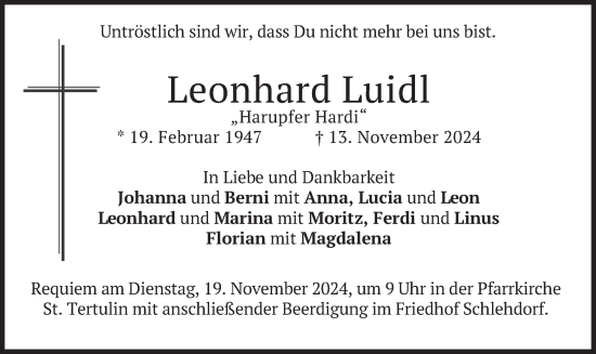 Traueranzeige von Leonhard Luidl von merkurtz