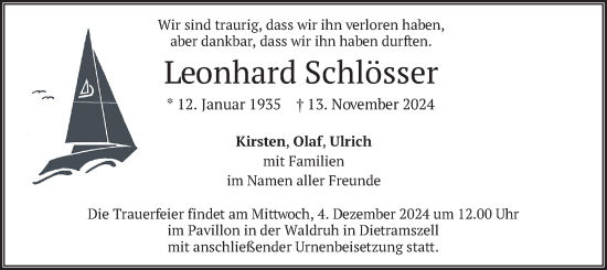 Traueranzeige von Leonhard Schlösser von merkurtz