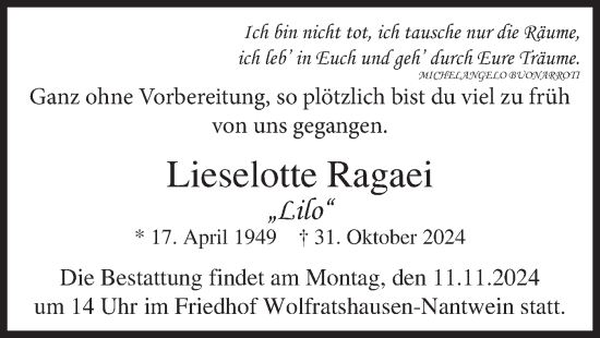 Traueranzeige von Lieselotte Ragaei von merkurtz
