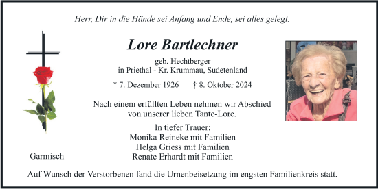 Traueranzeige von Lore Bartlechner von merkurtz