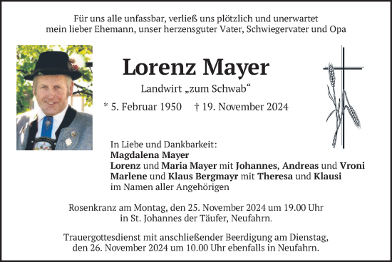 Traueranzeige von Lorenz Mayer von merkurtz