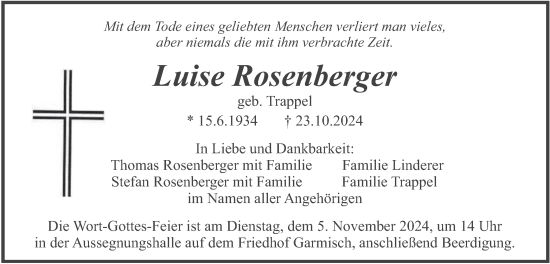 Traueranzeige von Luise Rosenberger von merkurtz