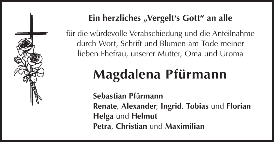 Traueranzeige von Magdalena Pfürmann von merkurtz