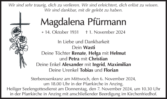 Traueranzeige von Magdalena Pfürmann von merkurtz