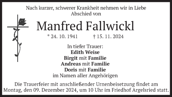 Traueranzeige von Manfred Fallwickl von merkurtz