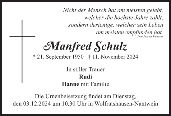 Traueranzeige von Manfred Schulz von merkurtz