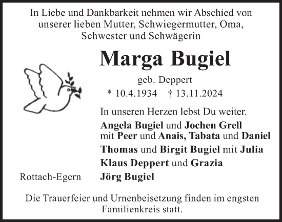 Traueranzeige von Marga Bugiel von merkurtz