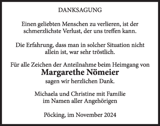 Traueranzeige von Margarethe Nömeier von merkurtz