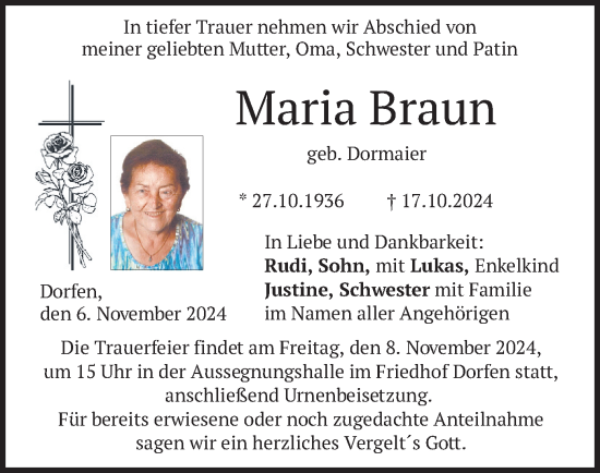 Traueranzeige von Maria Braun von merkurtz