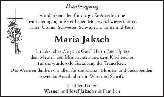 Traueranzeige von Maria Jaksch von merkurtz