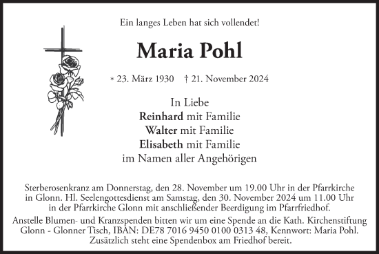 Traueranzeige von Maria Pohl von merkurtz