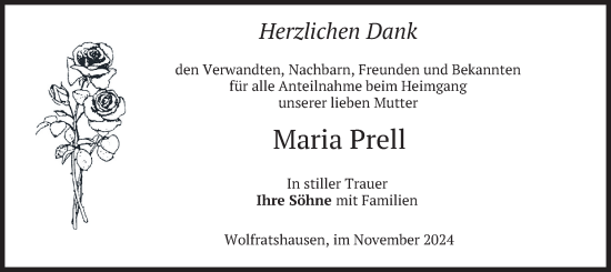 Traueranzeige von Maria Prell von merkurtz