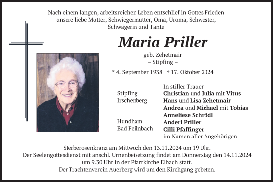 Traueranzeige von Maria Priller von merkurtz