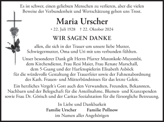 Traueranzeige von Maria Urscher von merkurtz