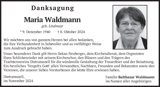 Traueranzeige von Maria Waldmann von merkurtz