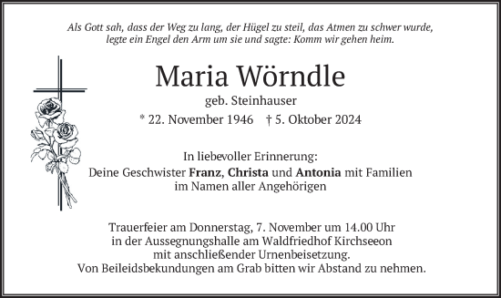 Traueranzeige von Maria Wörndle von merkurtz