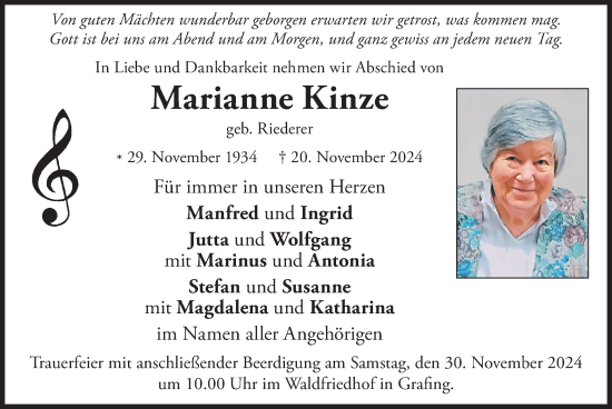 Traueranzeige von Marianne Kinze von merkurtz