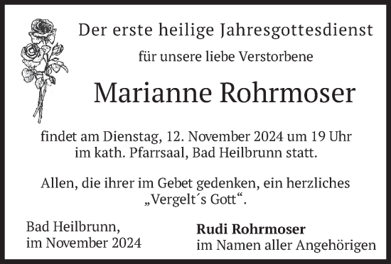 Traueranzeige von Marianne Rohrmoser von merkurtz