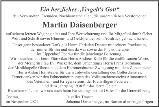 Traueranzeige von Martin Daisenberger von merkurtz