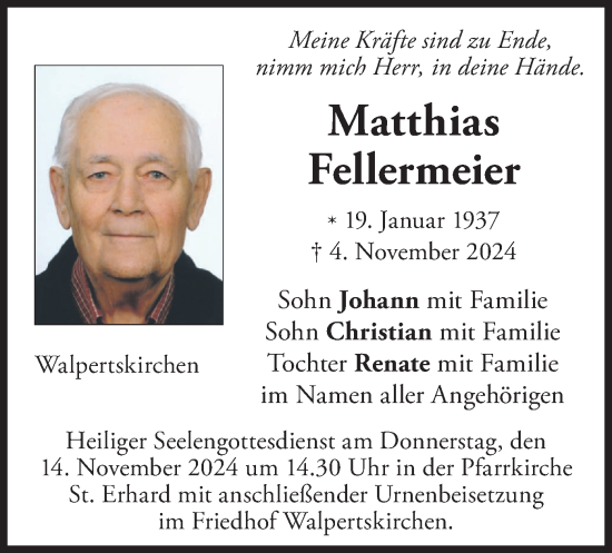 Traueranzeige von Matthias Fellermeier von merkurtz