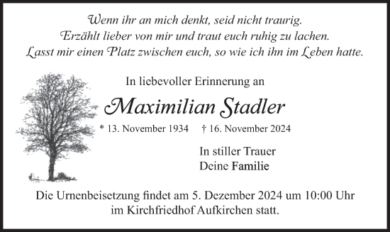 Traueranzeige von Maximilian Stadler von merkurtz