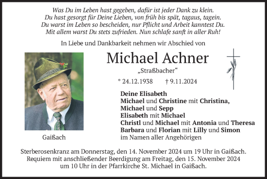 Traueranzeige von Michael Achner von merkurtz