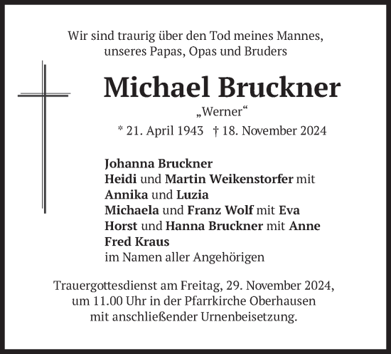 Traueranzeige von Michael Bruckner von merkurtz