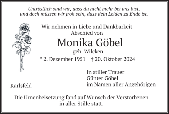 Traueranzeige von Monika Göbel von merkurtz