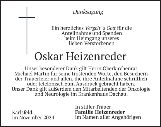 Traueranzeige von Oskar Heizenreder von merkurtz