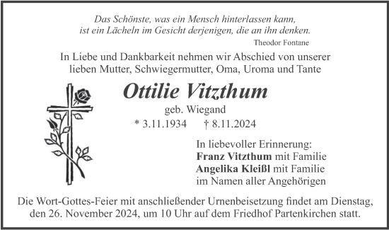 Traueranzeige von Ottilie Vitzthum von merkurtz