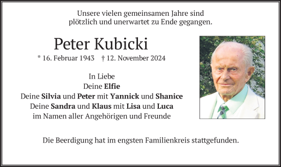 Traueranzeige von Peter Kubicki von merkurtz