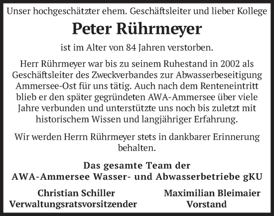 Traueranzeige von Peter Rührmeyer von merkurtz