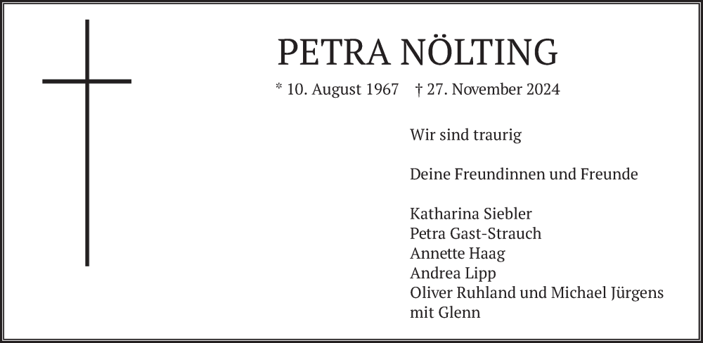  Traueranzeige für Petra Nölting vom 30.11.2024 aus merkurtz