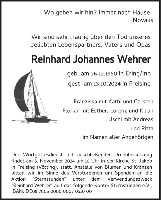 Traueranzeige von Reinhard Johannes Wehrer von merkurtz