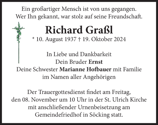 Traueranzeige von Richard Graßl von merkurtz