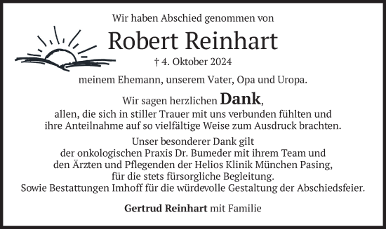 Traueranzeige von Robert Reinhart von merkurtz