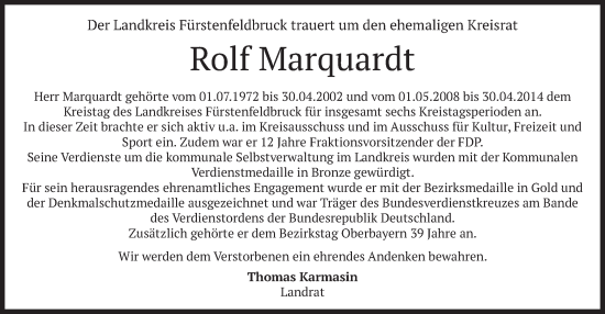 Traueranzeige von Rolf Marquardt von merkurtz