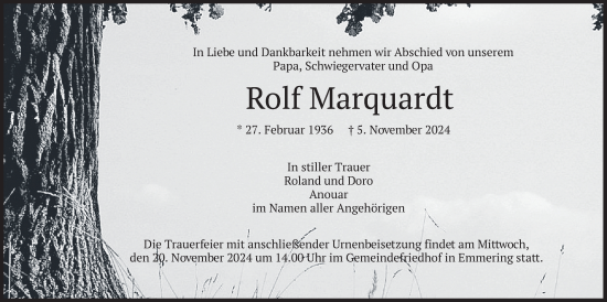 Traueranzeige von Rolf Marquardt von merkurtz