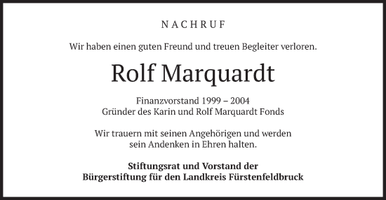 Traueranzeige von Rolf Marquardt von merkurtz