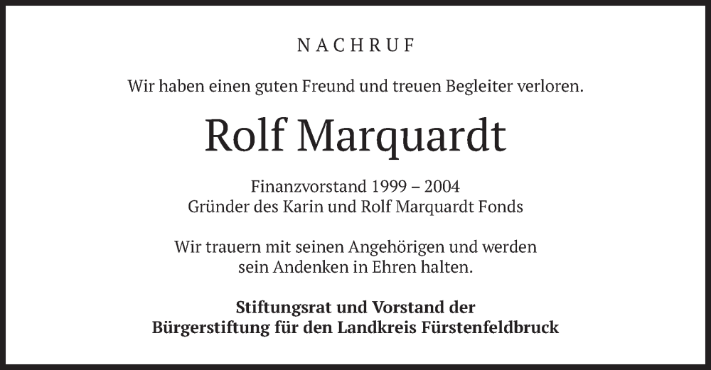  Traueranzeige für Rolf Marquardt vom 16.11.2024 aus merkurtz