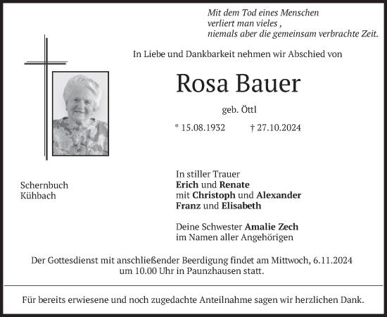 Traueranzeige von Rosa Bauer von merkurtz