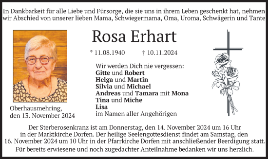 Traueranzeige von Rosa Erhart von merkurtz