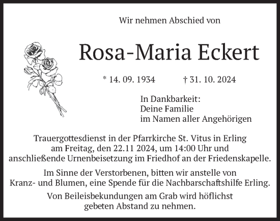 Traueranzeige von Rosa-Maria Eckert von merkurtz