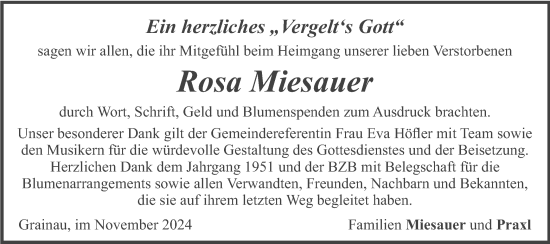 Traueranzeige von Rosa Miesauer von merkurtz