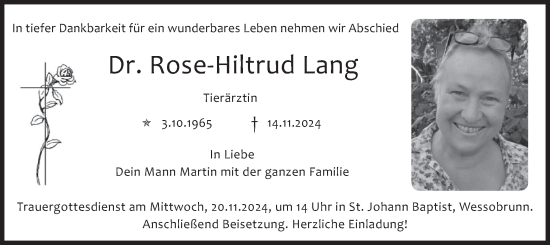 Traueranzeige von Rose-Hiltrud Lang von merkurtz