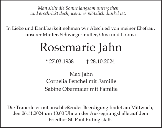 Traueranzeige von Rosemarie Jahn von merkurtz