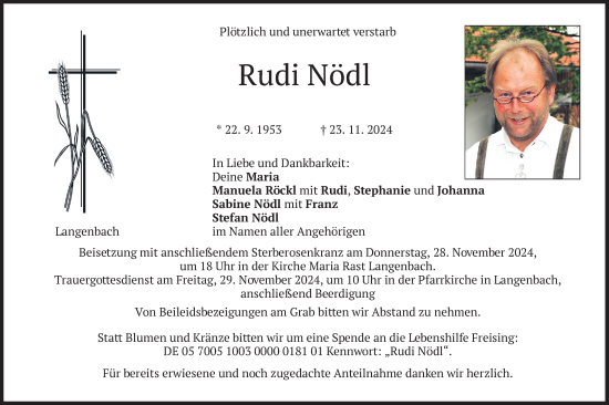 Traueranzeige von Rudi Nödl von merkurtz