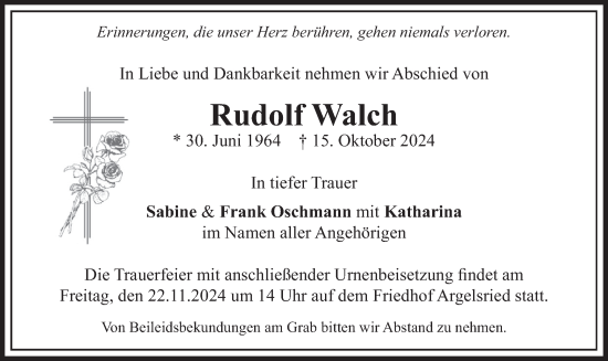 Traueranzeige von Rudolf Walch von merkurtz