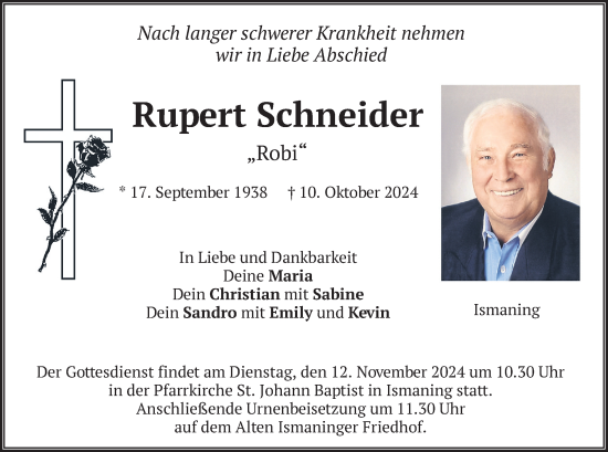 Traueranzeige von Rupert Schneider von merkurtz