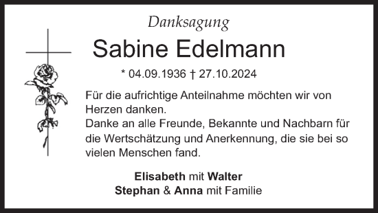 Traueranzeige von Sabine Edelmann von merkurtz